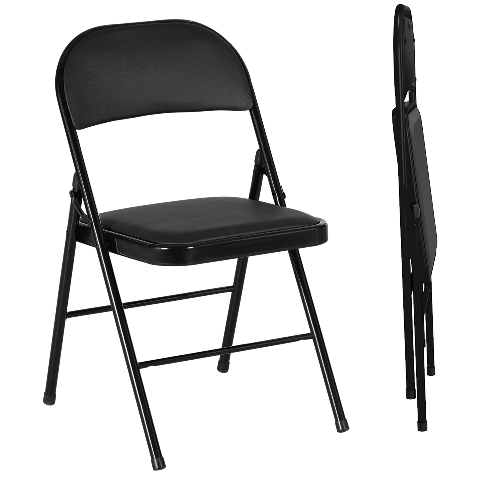Set of Two Cushioned Folding Chairs - Black