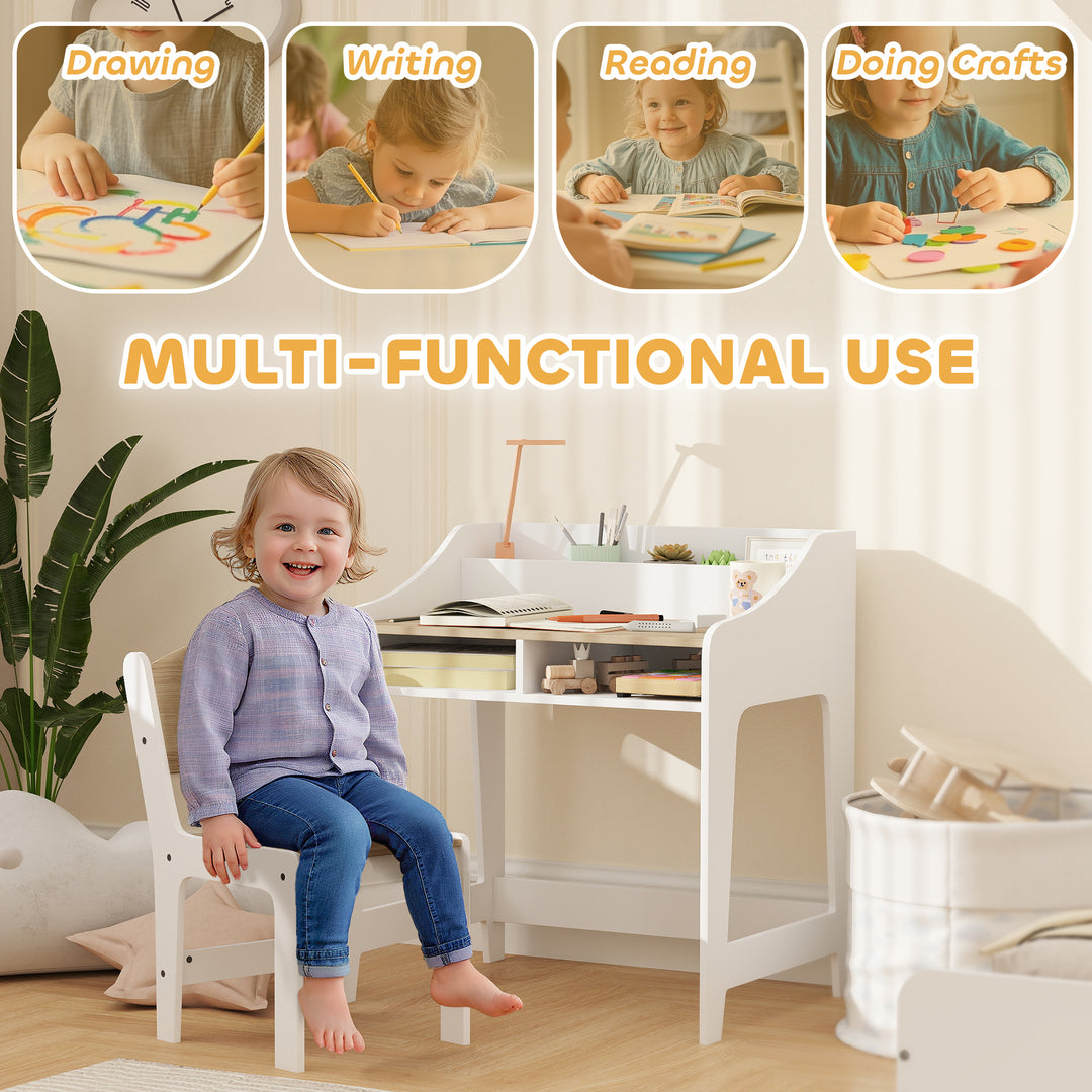 Kids Desk and Chair Set, Children Study Table with Storage and Shelves