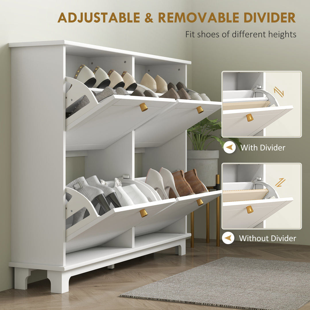 Narrow Shoe Storage Cabinet, Slim Shoe Cabinet with 4 Flip Drawers, Adjustable Shelves for 16 Pairs of Shoes, White