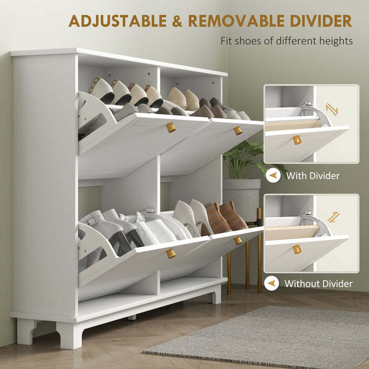 Narrow Shoe Storage Cabinet, Slim Shoe Cabinet with 4 Flip Drawers, Adjustable Shelves for 16 Pairs of Shoes, White