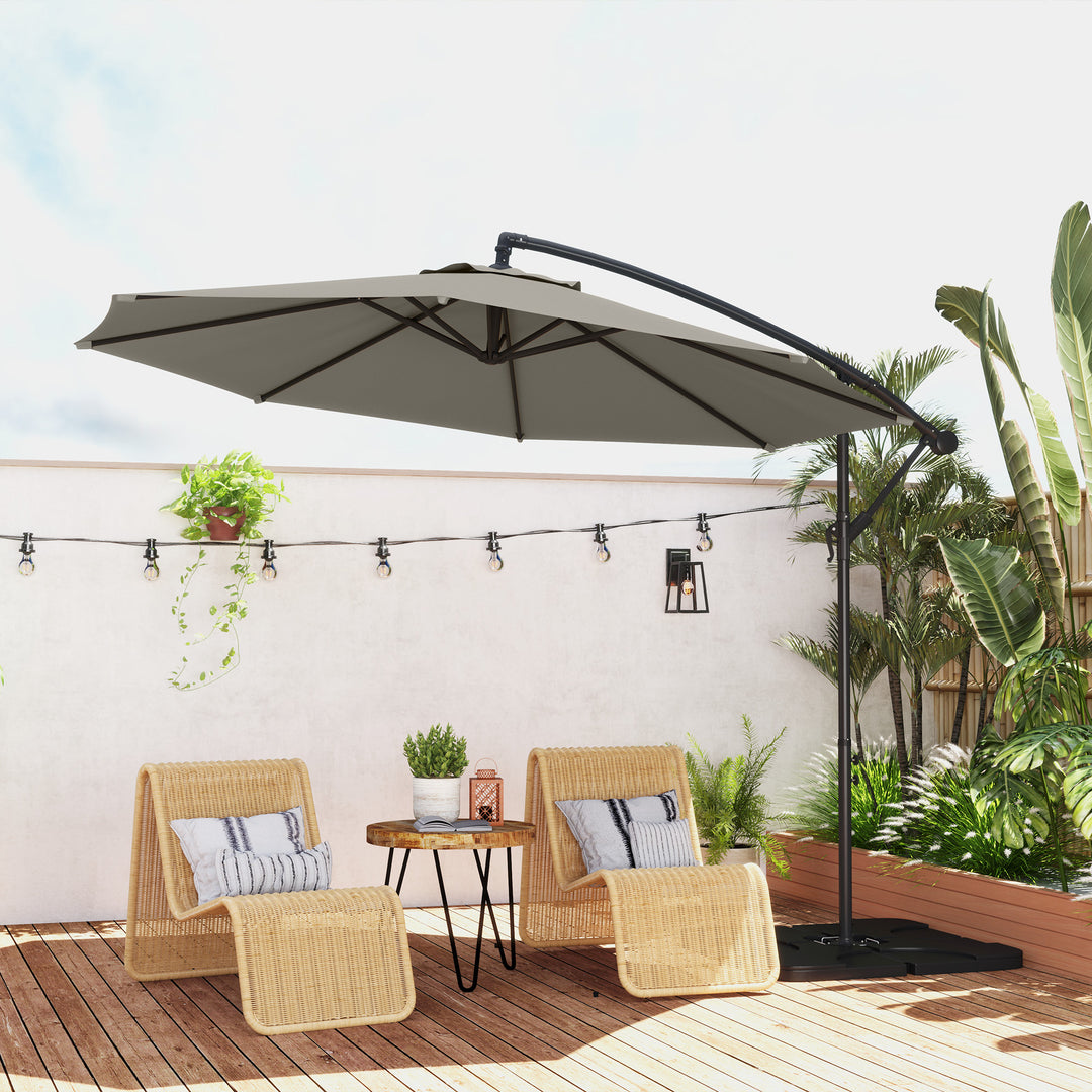 3m Overhanging Parasol, with Base, Weights and Cover - Light Grey