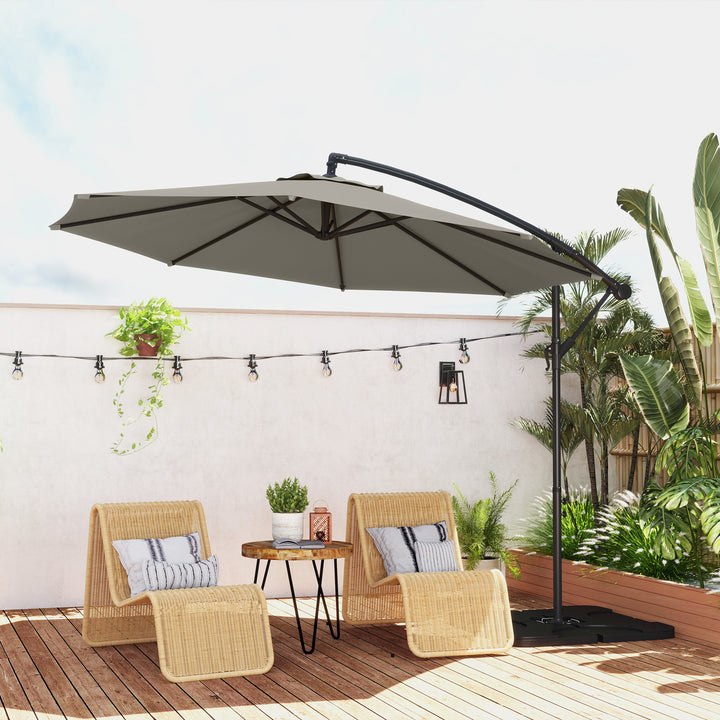 3m Overhanging Parasol, with Base, Weights and Cover - Light Grey