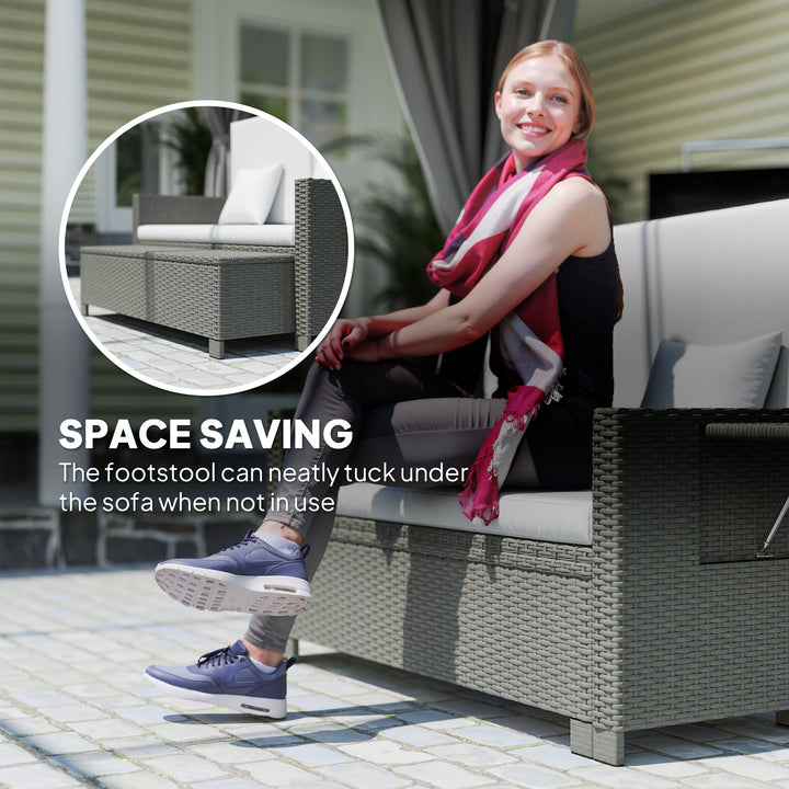 Rattan Day Bed, with Footstool - Light Grey
