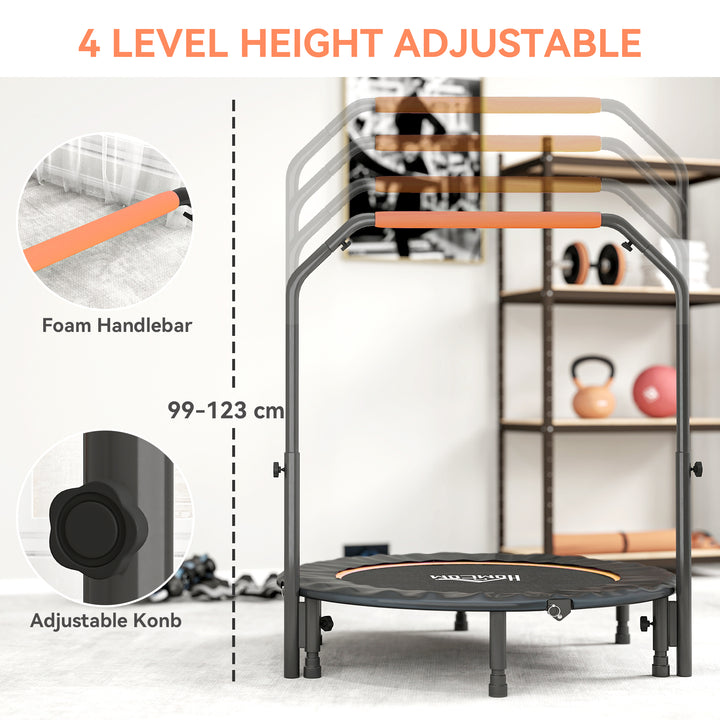 45" Foldable Mini Fitness Trampoline, with Adjustable Foam Handle, Orange