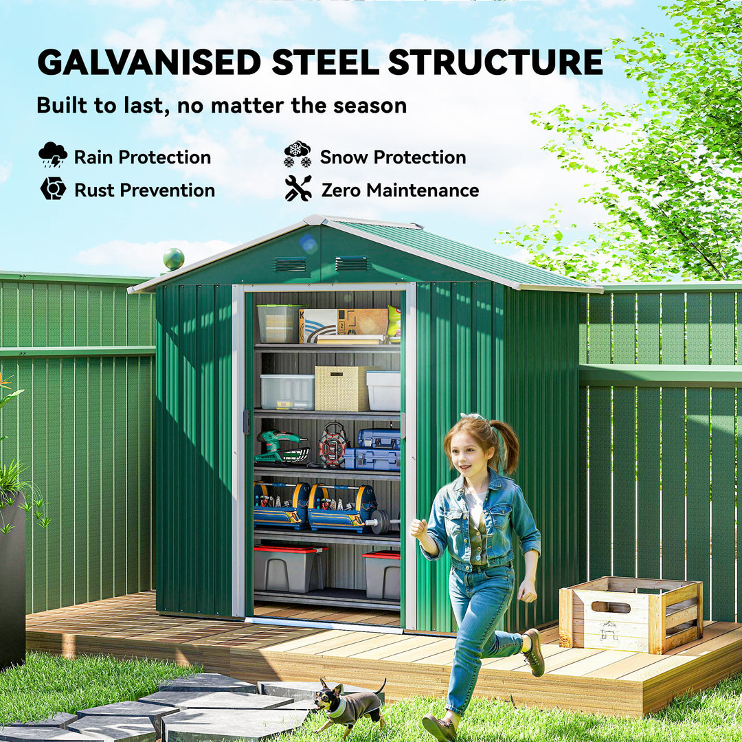 MCL 6.5ft x 3.5ft Metal Garden Storage Shed for Outdoor Tool Storage with Double Sliding Doors and 4 Vents, Green