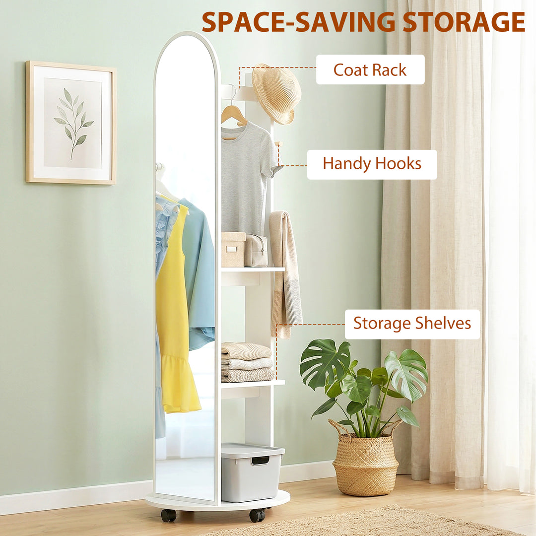 2-in-1 Full Length Mirror with Storage Shelves, Floor Mirror with 4 Wh