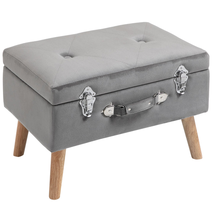 HOMCOM Ottoman Storage Chest, Faux Velvet Upholstered with Wooden Legs, Spacious Trunk, Grey