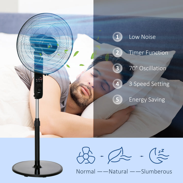 18" Pedestal Fan, Oscillating Standing Fan with Remote Control, Floor Fan with Adjustable Height, 3 Speed, 7.5-Hour Timer, Black