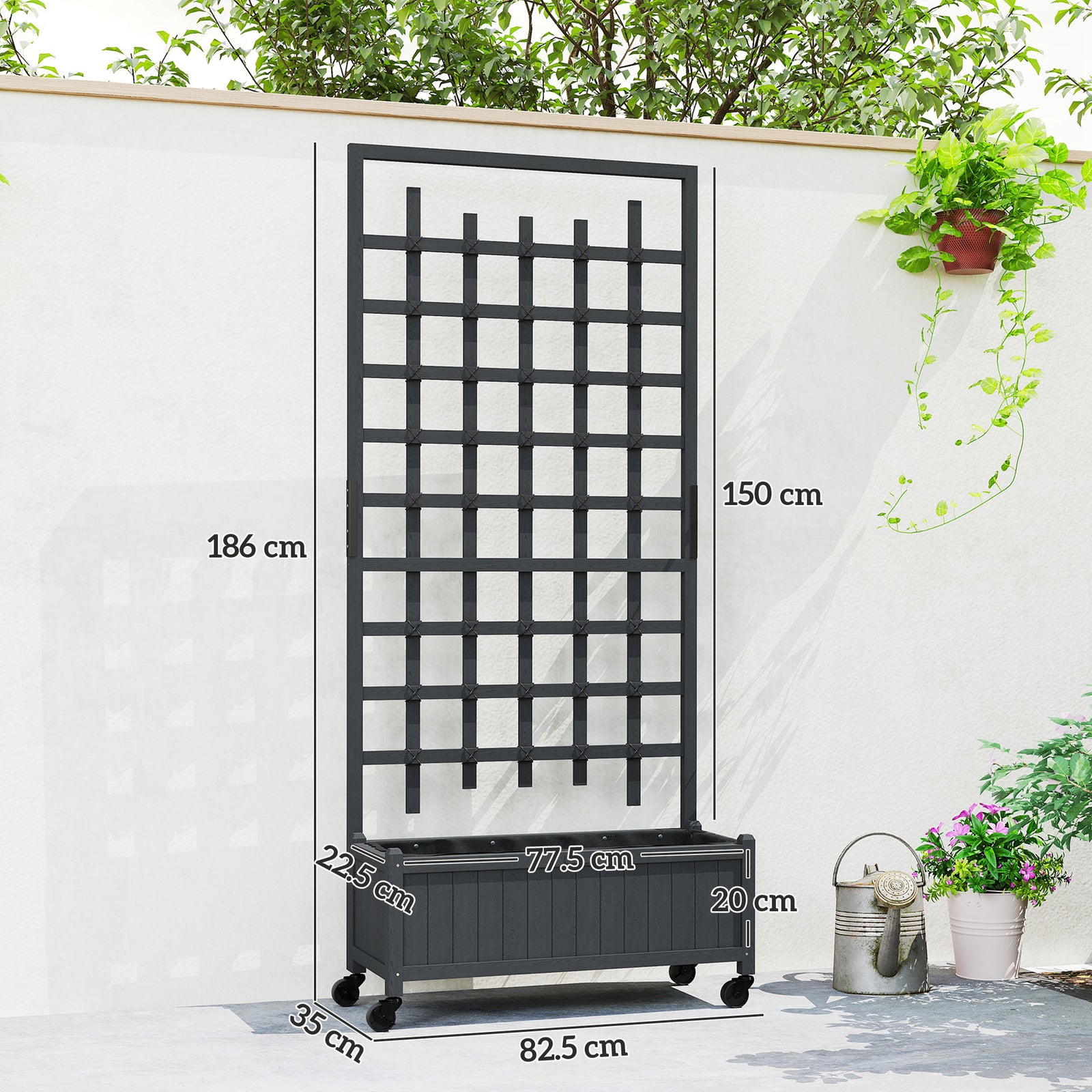 Wooden Trellis Planter, Raised Garden Bed with Wheels, to Climb and Gr