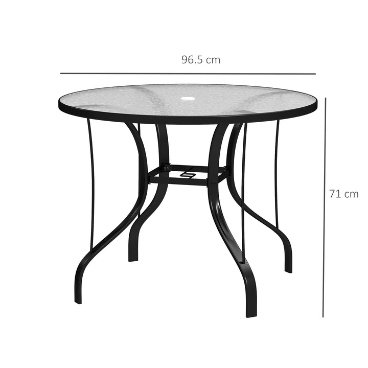 Tempered Glass Top Round Outdoor Dining Table with Parasol Hole, 96.5 x 96.5 x 71 cm