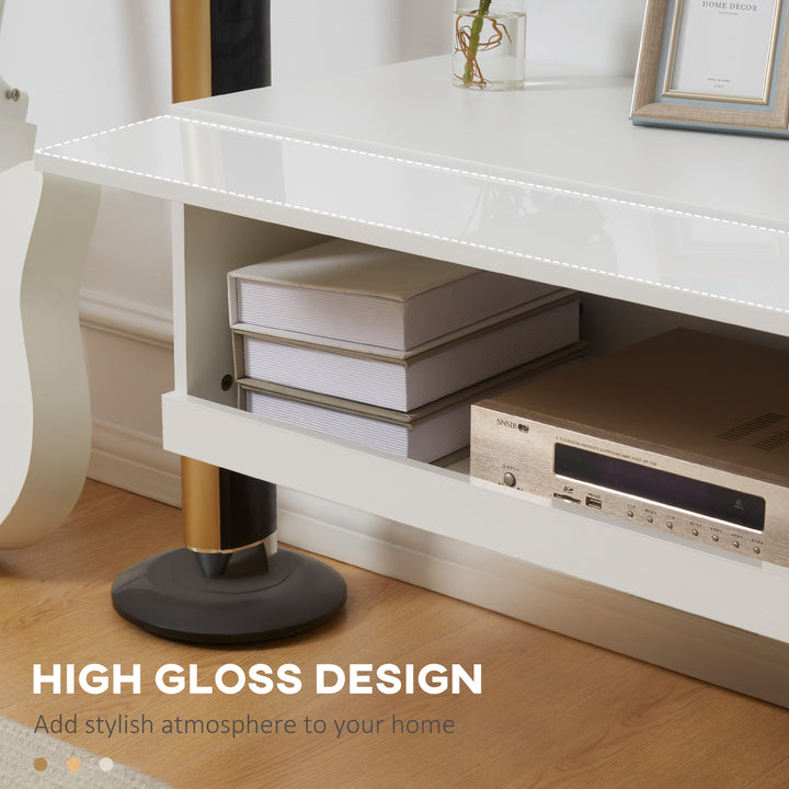 Floating TV Unit, Wall Mounted TV Cabinet for TVs up to 65", High Gloss Media Wall Unit with LED Lights, Storage Shelves for Living Entertainment Room, White