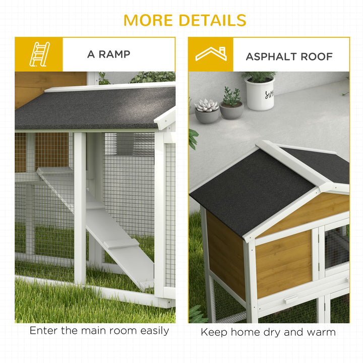 Wooden Rabbit Hutch Outdoor, Double Tier with Water-Resistant Roof, Ramp 147 x 54 x 84 cm, Yellow