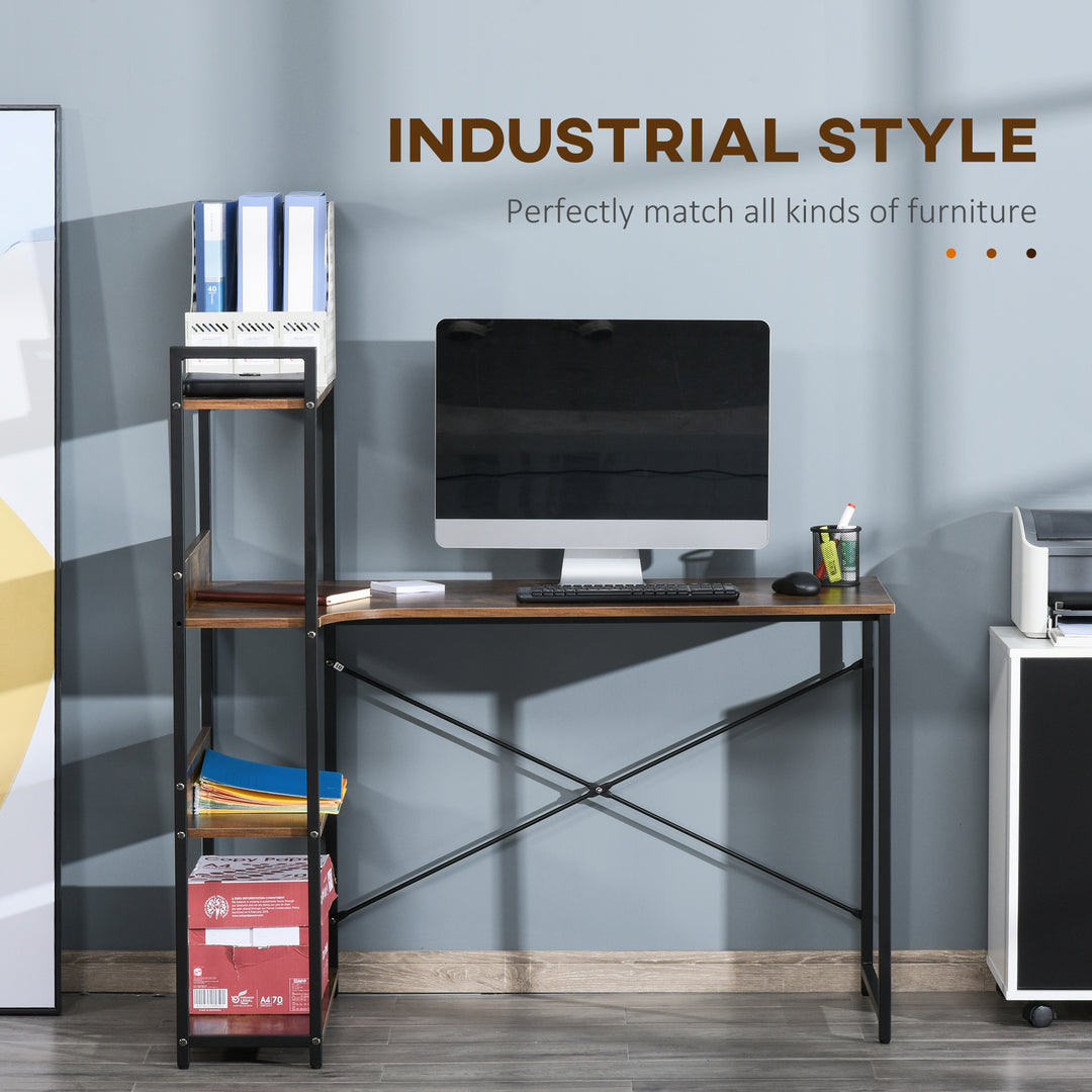 Office Desk with Storage Shelves, 120 CM Computer Desk, Industrial Study Table with Metal Frame for Home Office Small Space, Rustic Brown