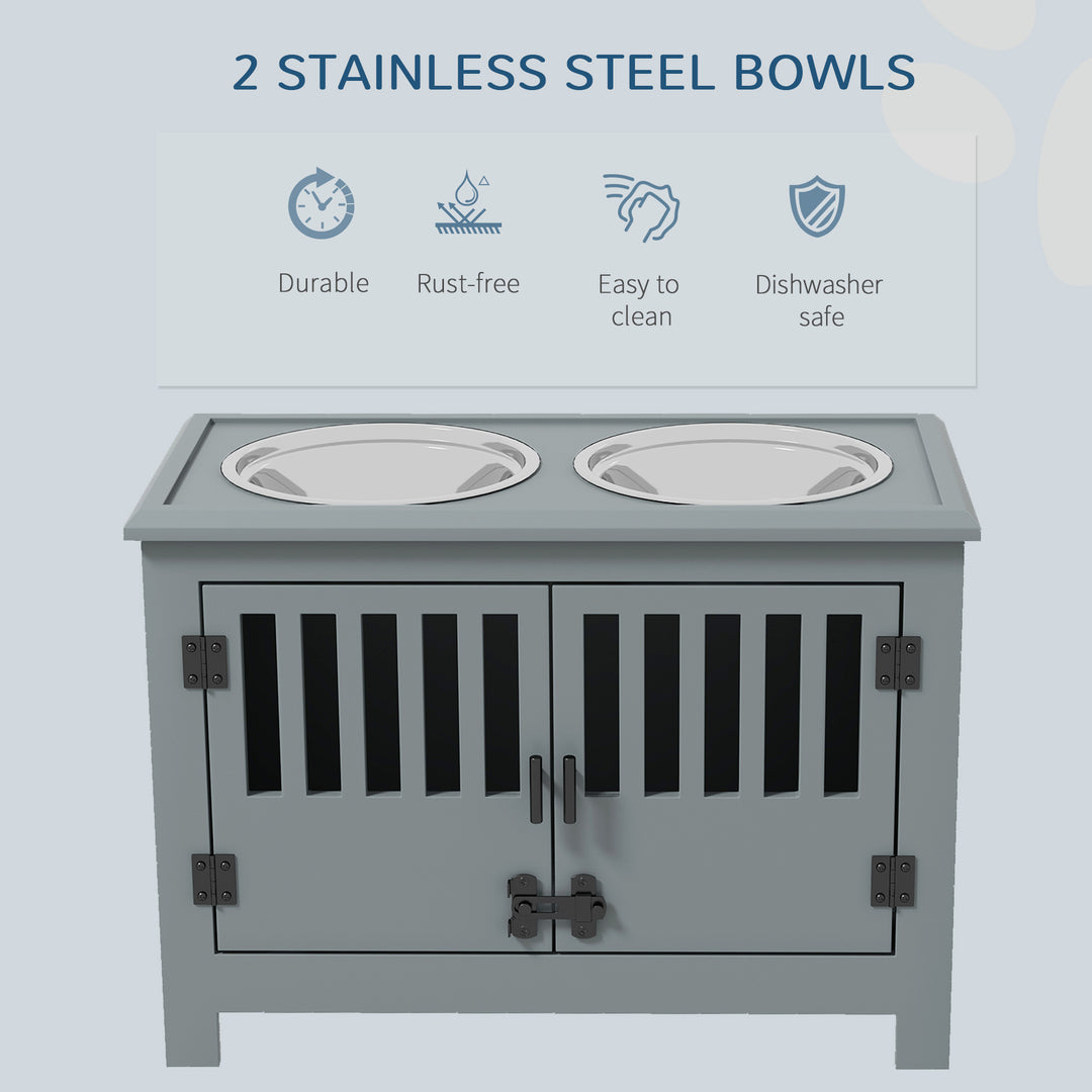 Raised Dog Bowls, Pet Feeding Station, with Storage, Food and Water Bowls, for Large Dogs - Grey