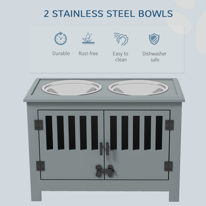 Raised Dog Bowls, Pet Feeding Station, with Storage, Food and Water Bowls, for Large Dogs - Grey