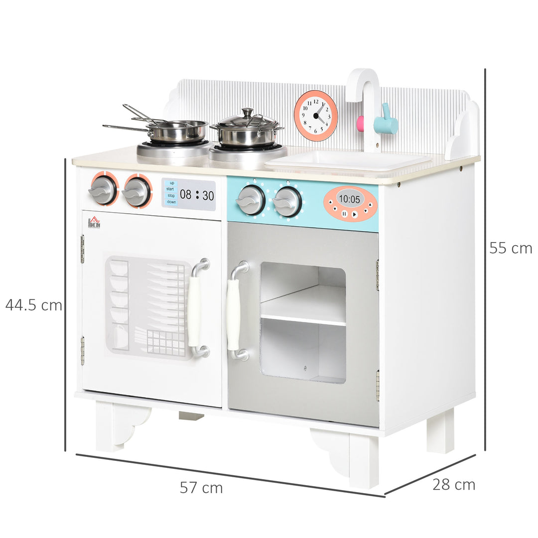 MCL Kids Wooden Play Kitchen Toy Cooking Set Pretend Role Playset, with, Cooking Bench, Stainless Steel Pot for 3-6 Years