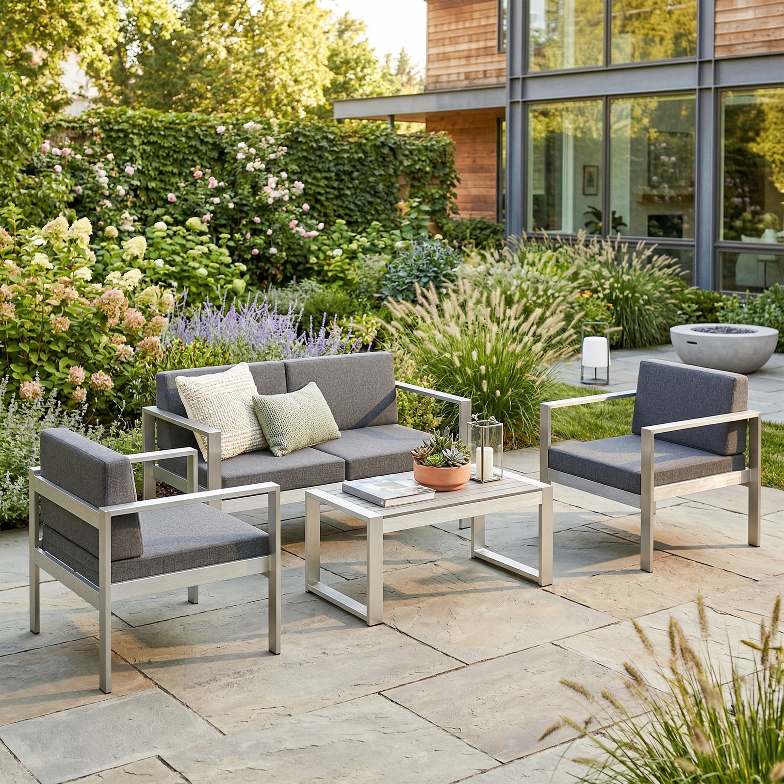4 Seater Garden Furniture Set, Extra Wide Deep Garden Sofa Set with Ol