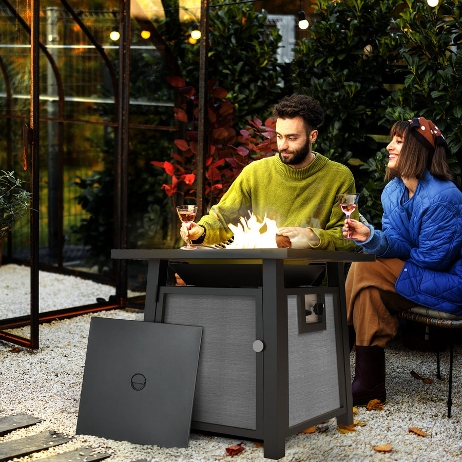 71 x 71cm 50,000 BTU Gas Fire Pit Table with Cover - Grey