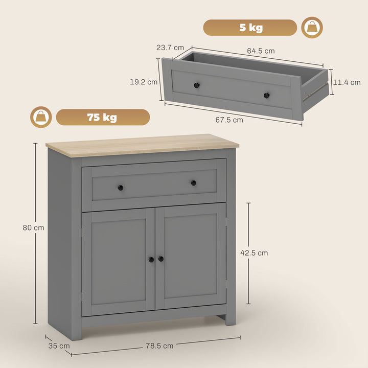 Sideboard Storage Cabinet, Morden Kitchen Cupboard with Adjustable Shelf, Drawer and Double Doors, Sideboard for Living Room, Dining Room, Hallway, Grey