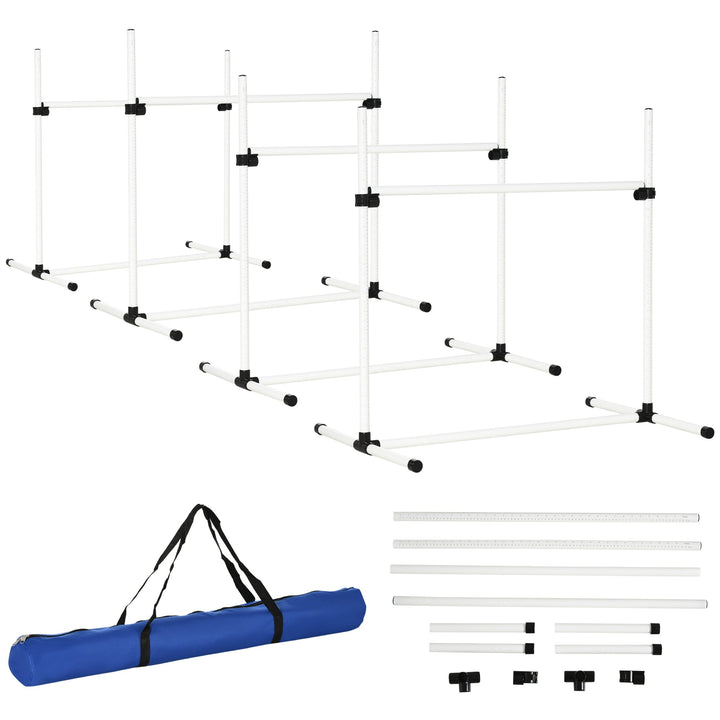 4 Pieces Dog Agility Training Equipment, Adjustable Height Jumps Hurdle with Carrying Bag for Outdoor, White