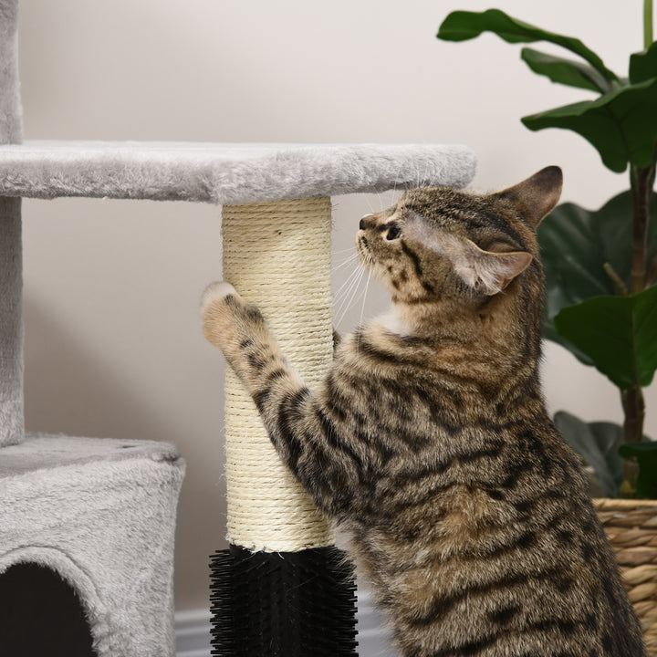 PawHut Cat Tree Tower with Sisal Scratching Posts, Kitten Climbing Activity Centre, Massage Toy Included, 48 x 48 x 80cm, Light Grey | Aosom UK