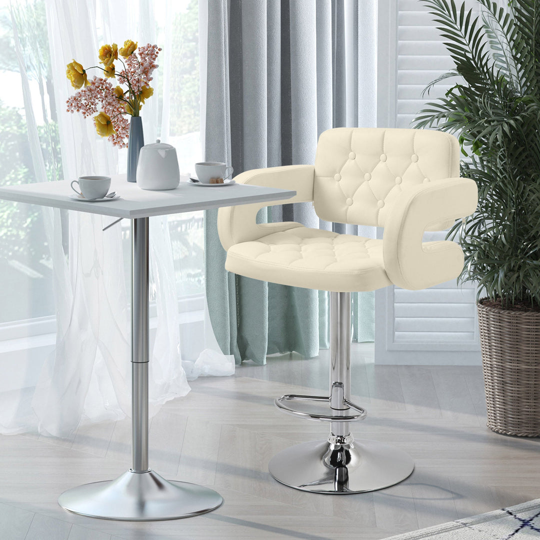 PU Leather Upholstered Swivel Bar Stool, Height Adjustable with Back, Armrest, Footrest