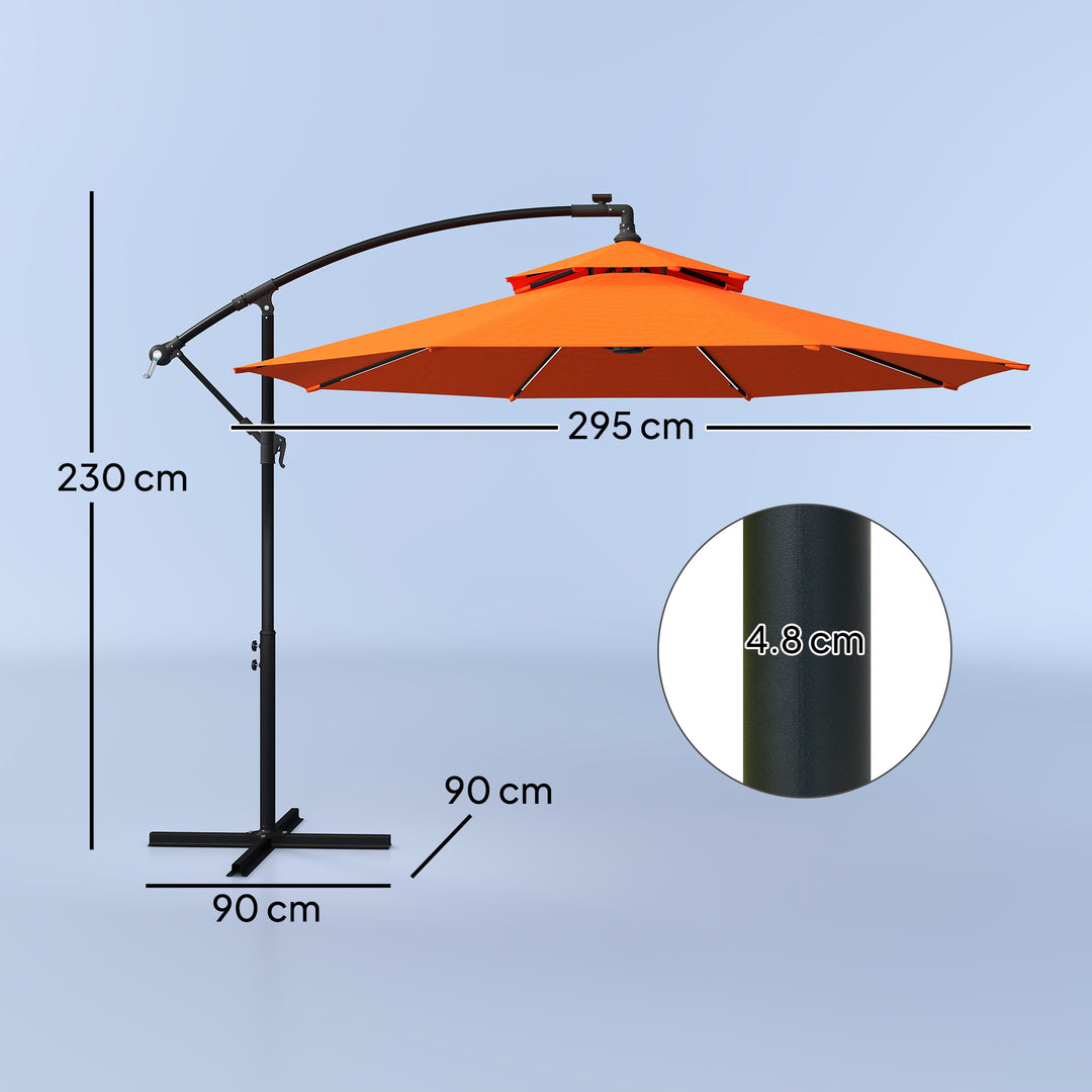 3m LED Light Overhanging Parasol - Orange
