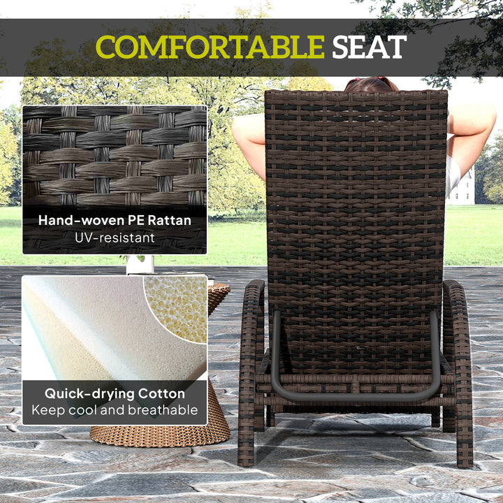 Reclining Rattan Lounger, with Extending Footrest - Brown