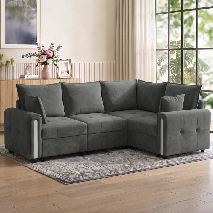 228cm L Shaped Sofa with Lift-Up Storage, 3-Seater Sectional Sofa - view 2