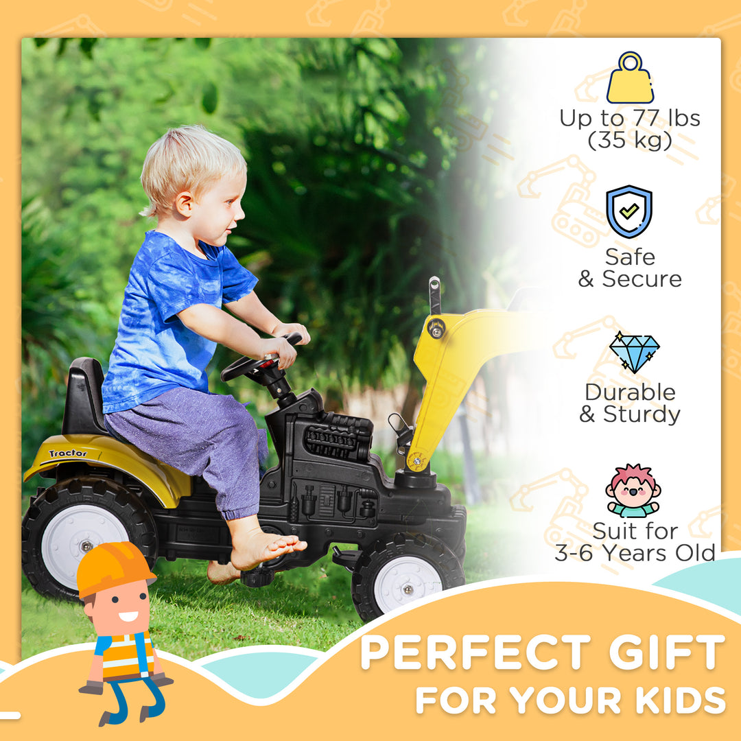 MCL Kids Ride on Digger Pedal Go Kart Pretend Play Construction No Power Truck with Horn for 3 - 6 Years, Yellow