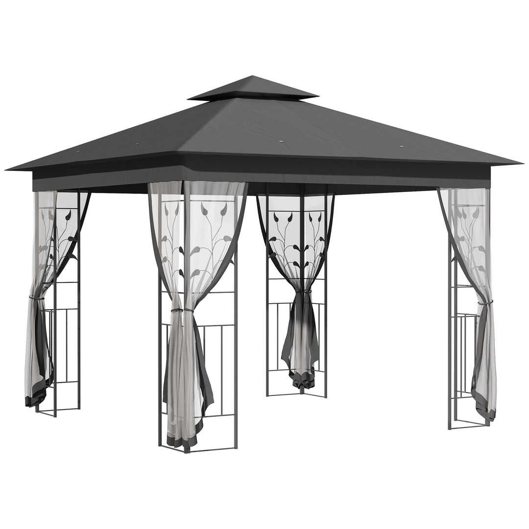 3 x 3(m) Steel Frame Double Roof Garden Gazebo - Grey