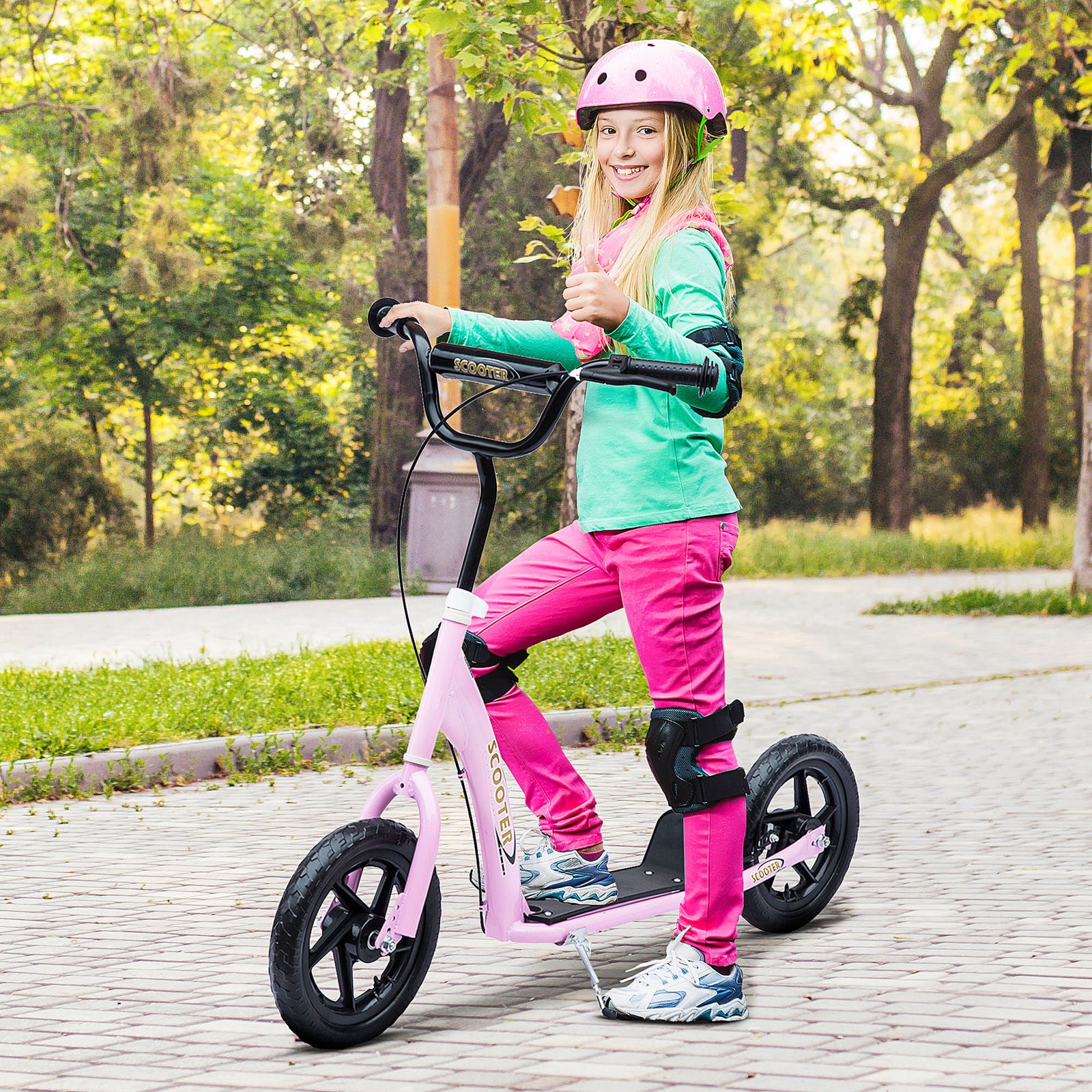 Kids Scooter Kick Scooter, with 12" EVA Tyres, Rear Brake, Big Wheels Scooter for 5-12 Years , Pink