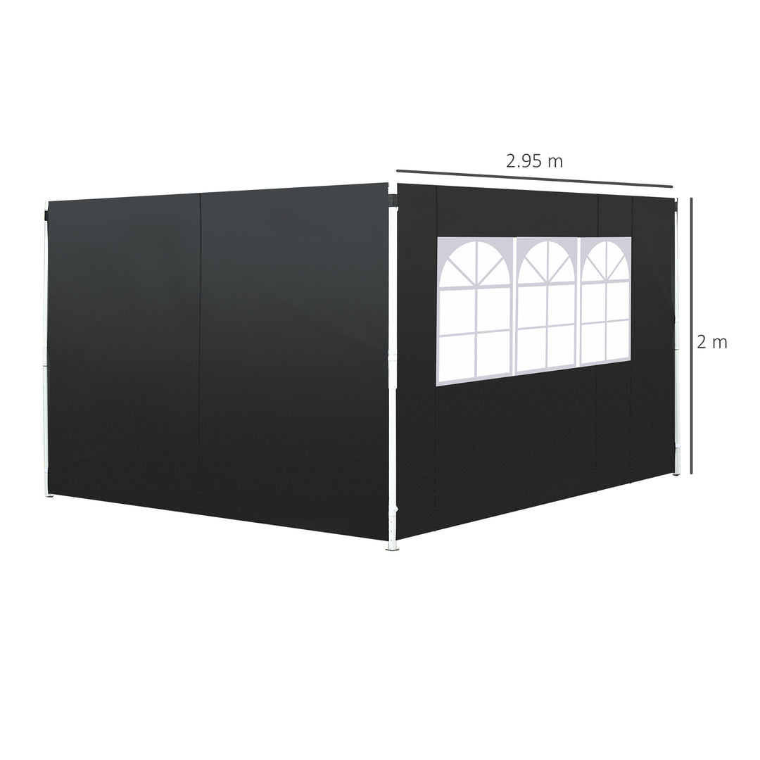 3 Meters Gazebo Replaceable Exchangeable Side Panel Wall Panels Walls With Window, Black
