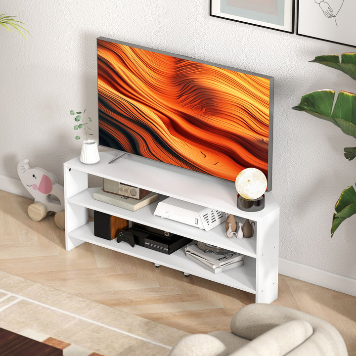 Corner TV Stand with 2 Open Shelves for 47 Inch TV - White