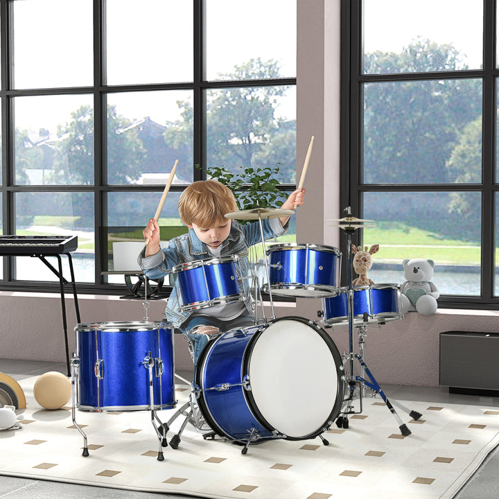 AIYAPLAY 11 Piece Kids Drum Kit w/ Stool, Drumsticks, Pedal, Cymbals, for 3-6 Years, Blue