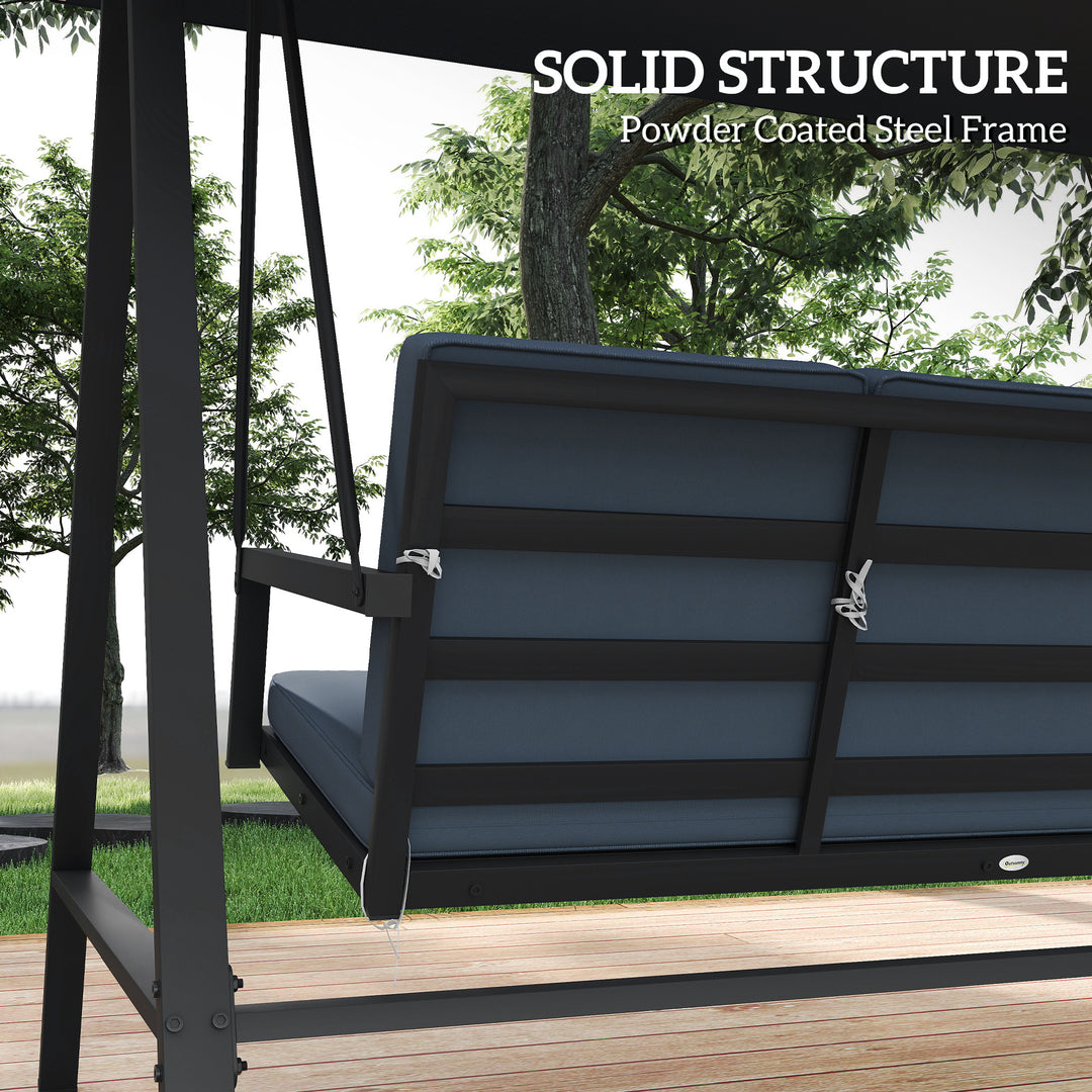 Three-Seat Garden Swing Chair, with Adjustable Canopy - Dark Grey