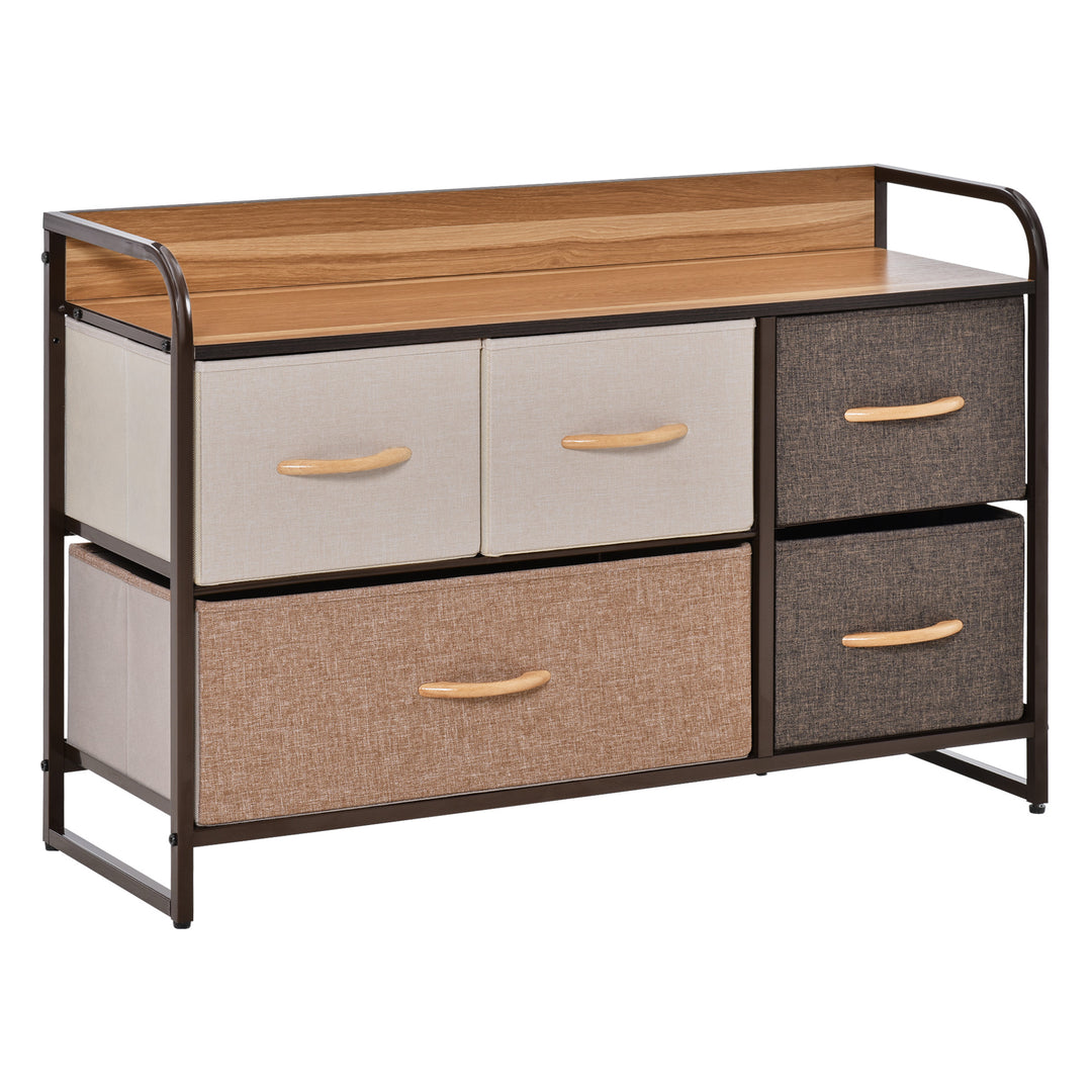 MCL 5-Drawer Dresser, Linen Fabric Chest of Drawers, Dresser Tower Unit for Bedroom Hallway Entryway, Storage Organizer with Steel Frame Wooden Top