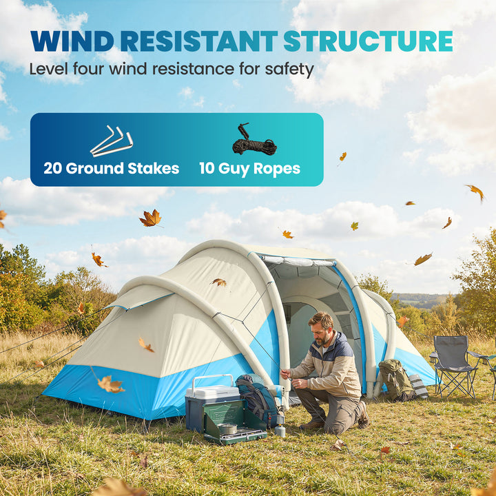 Inflatable Tent 2 Bedroom Tunnel Design Windproof Air Tent with Carry 