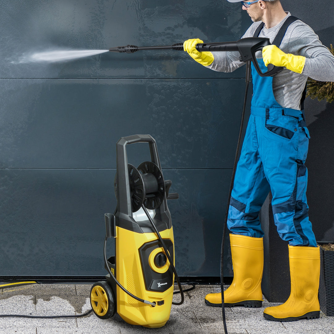 1800W High Pressure Washer, 150 Bar Pressure, 510 L/h Flow, High-Performance Portable Power Washer Jet Wash Cleaner with 6M Hose and Hose Reel for Garden, Car, Furniture, Yellow