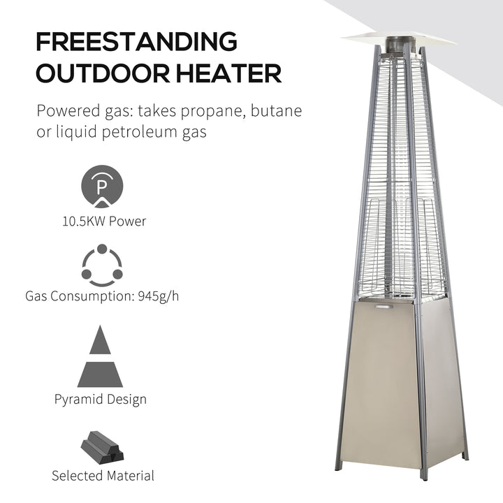 Stainless Steel Outdoor Garden Pyramid Patio Heater with Wheels and Rain Cover - Silver