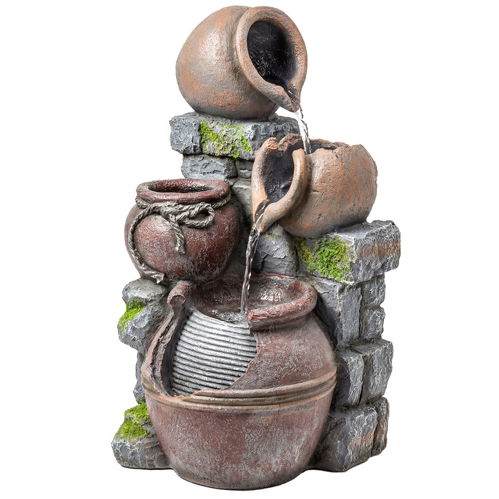 Outdoor Fountain with 4-Tier Rustic Pots &amp; Planter, Garden Fountain wi