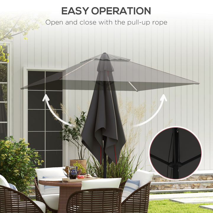 215cm Square Canopy Parasol, with Contrast Piping - Grey/Red
