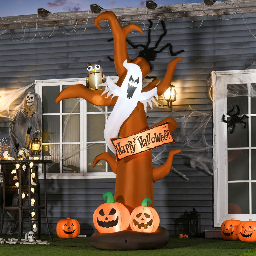 2.7m Halloween Inflatable Dead Tree with Ghost, Pumpkin and Owl, Blow Up Decorations with Build-in LED Lights for Party Outdoor Garden Décor