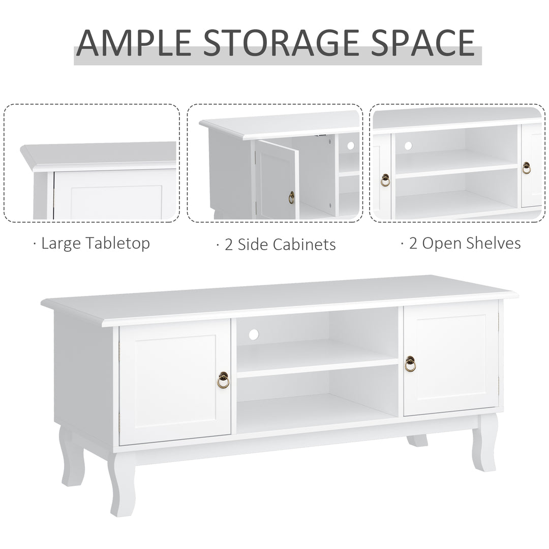 TV Unit up to 55", 2 Doors TV Cabinet with Open Storage Shelves and Cable Management for Living Room, Bedroom, Entertainment Room, 120L x 45W x 50.5H, White