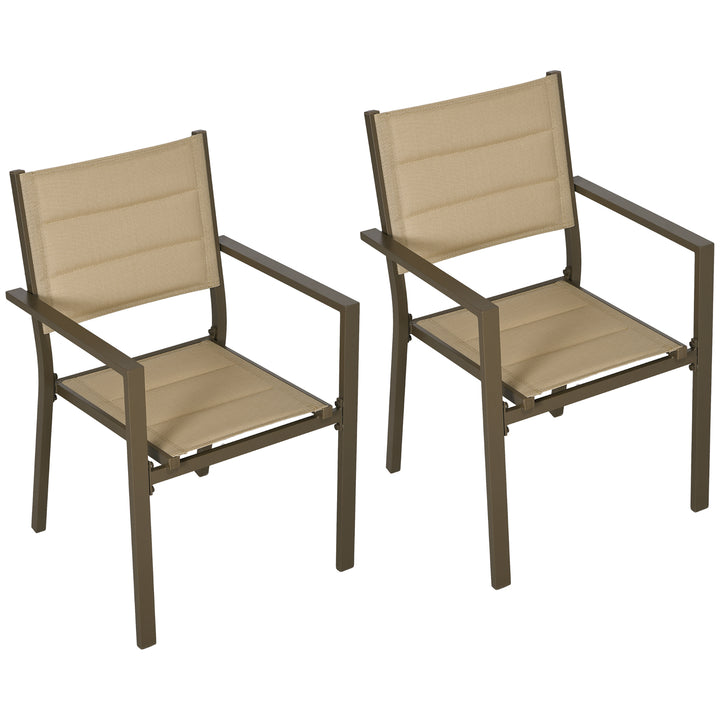 Outsunny Aluminium Stacking Garden Chairs, Set of Two, Durable Outdoor Patio Furniture, Khaki | Aosom UK