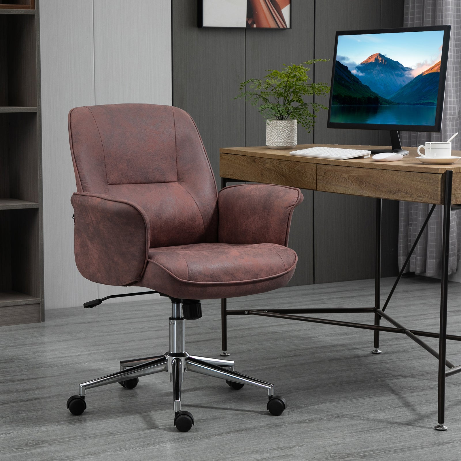 Office Chair, Desk Chair, Swivel Computer Chair with Armrest and Rolling Wheels for Home and Work, Red