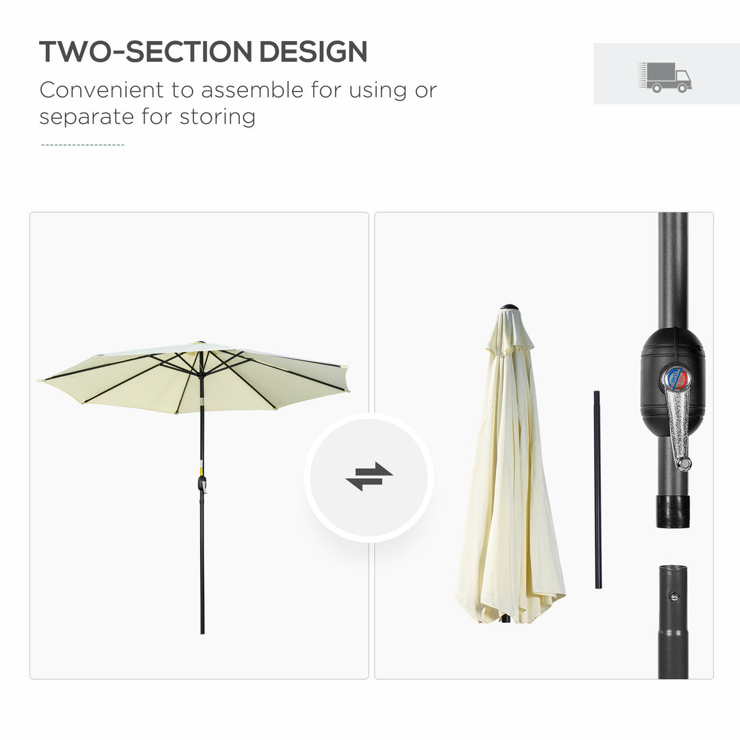 3(m) Tilting Parasol Garden Umbrellas, Outdoor Sun Shade with 8 Ribs, Tilt and Crank Handle for Balcony, Bench, Garden, Beige