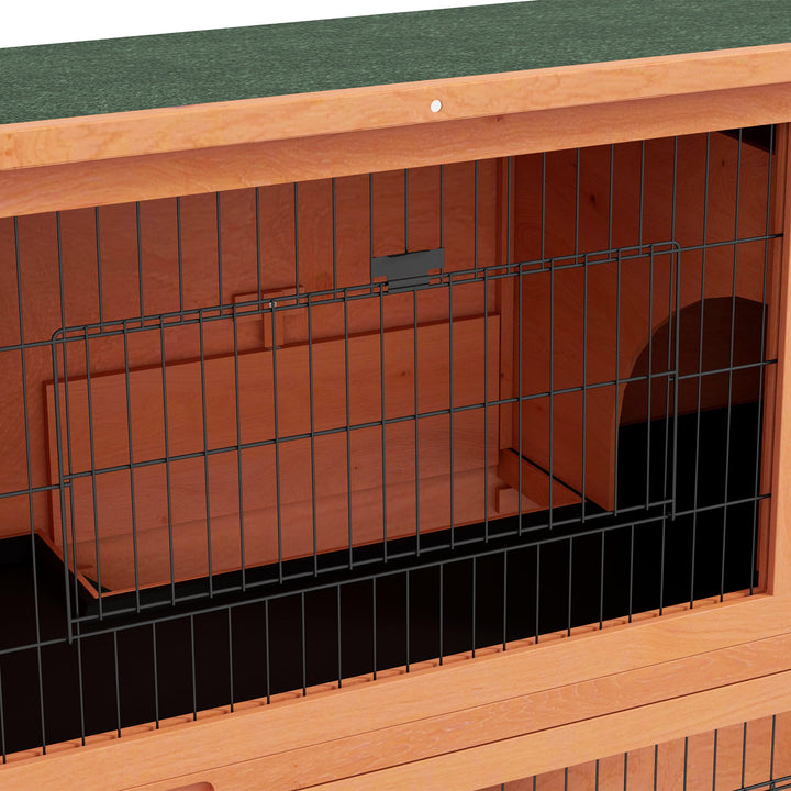 PawHut 2 Tier Antiseptic Wood Rabbit Hutch with Run Outdoor Orange | Aosom UK