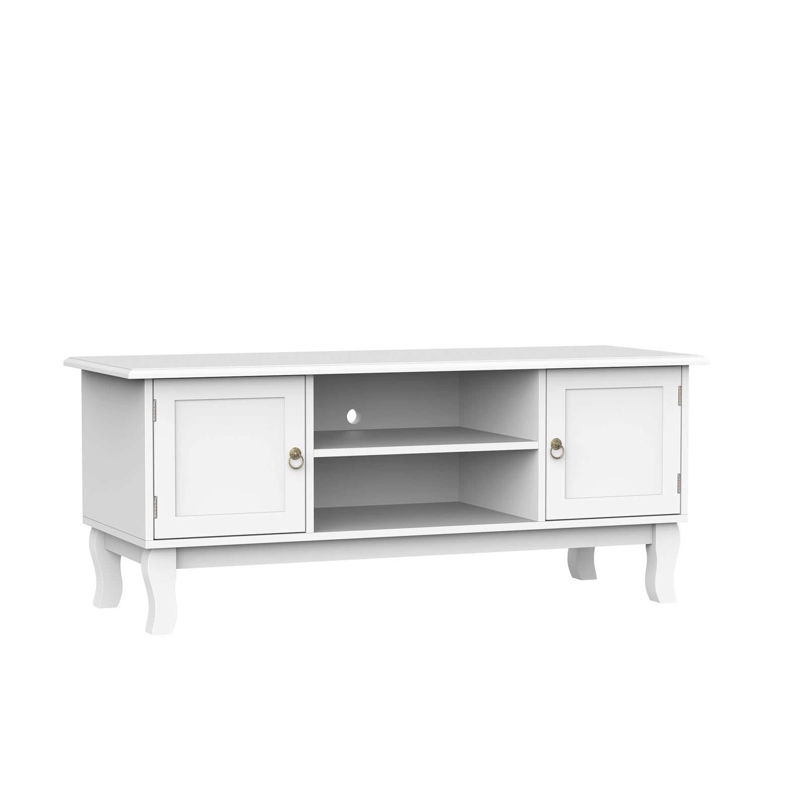 TV Unit up to 55", 2 Doors TV Cabinet with Open Storage Shelves and Cable Management for Living Room, Bedroom, Entertainment Room, 120L x 45W x 50.5H, White