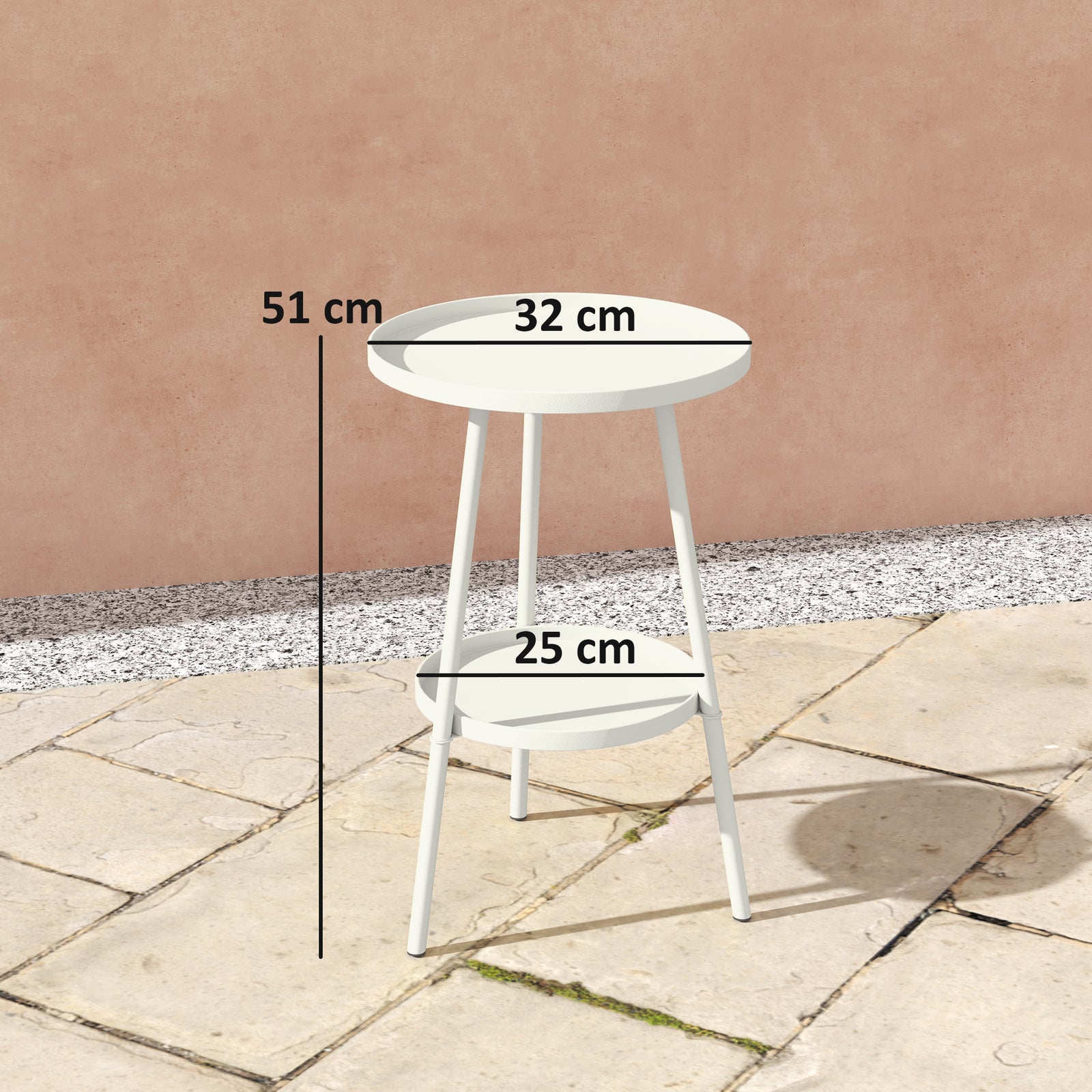 Two-Tier Metal Garden Table - White